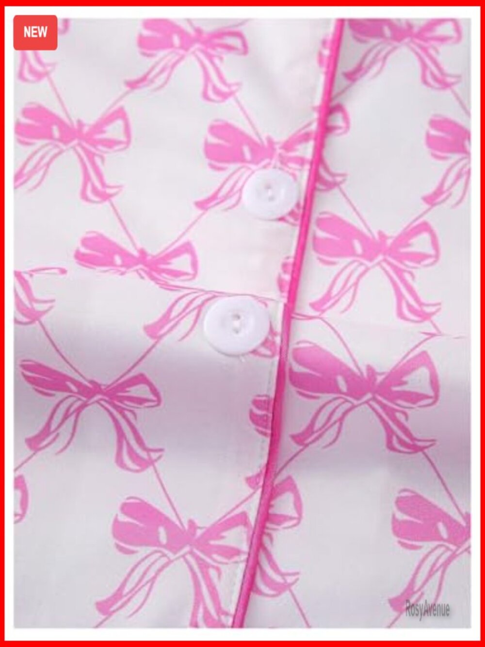 Women's Short Sleeve Button Down Pajama Set with Bows Preppy Sleepwear - Picture 3 of 5